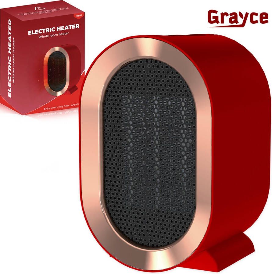 Grayce Elektrische Heater – Elektrische kachel – Heater voor binnen – Ventilatorkachel – Elektrische verwarming – Desktop heater – Heater – Design heater voor binnen – 800 1200 WATT Rood