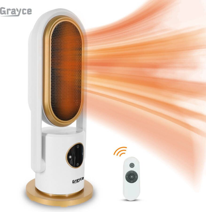 Grayce Torenverwarmer – Hete en koele lucht functie – Roteerbare ventilator – Snelle verspreiding van warmte – Beschermd tegen oververhitting Kantelbeveiliging Thermostaat functie luxe design