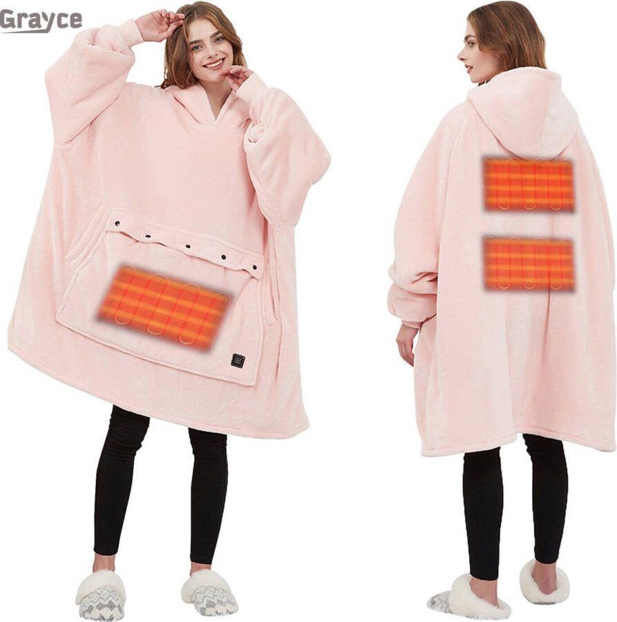 Grayce Hoodie Deken Met Heaterfunctie Fleece Deken Met Mouwen Elektrische Deken Heating Blanket Snuggle Hoodie Snuggie Thermokleding Dames Roze