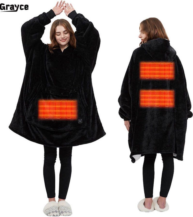 Grayce Hoodie Deken Met Heaterfunctie Fleece Deken Met Mouwen Elektrische Deken Heating Blanket Snuggle Hoodie Snuggie Thermokleding Dames Zwart