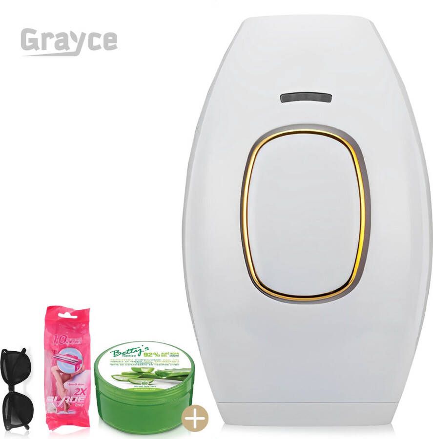 Grayce Pro 1 IPL ontharingsapparaat Laser ontharing Laser en lichtontharing Inclusief GRATIS beschermbril Wit 6X Scheermesjes Aloë Vera