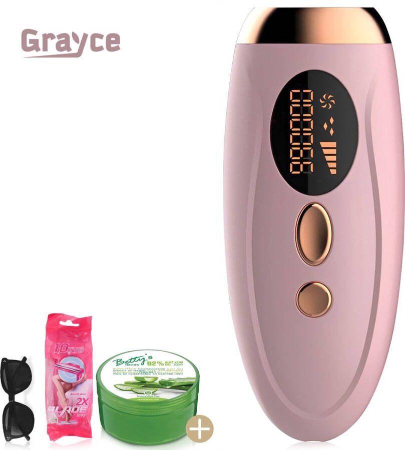 Grayce Pro 1+ IPL ontharingsapparaat Laser ontharing Laser en lichtontharing Roze Inclusief GRATIS: beschermbril 6X Scheermesjes Aloë Vera