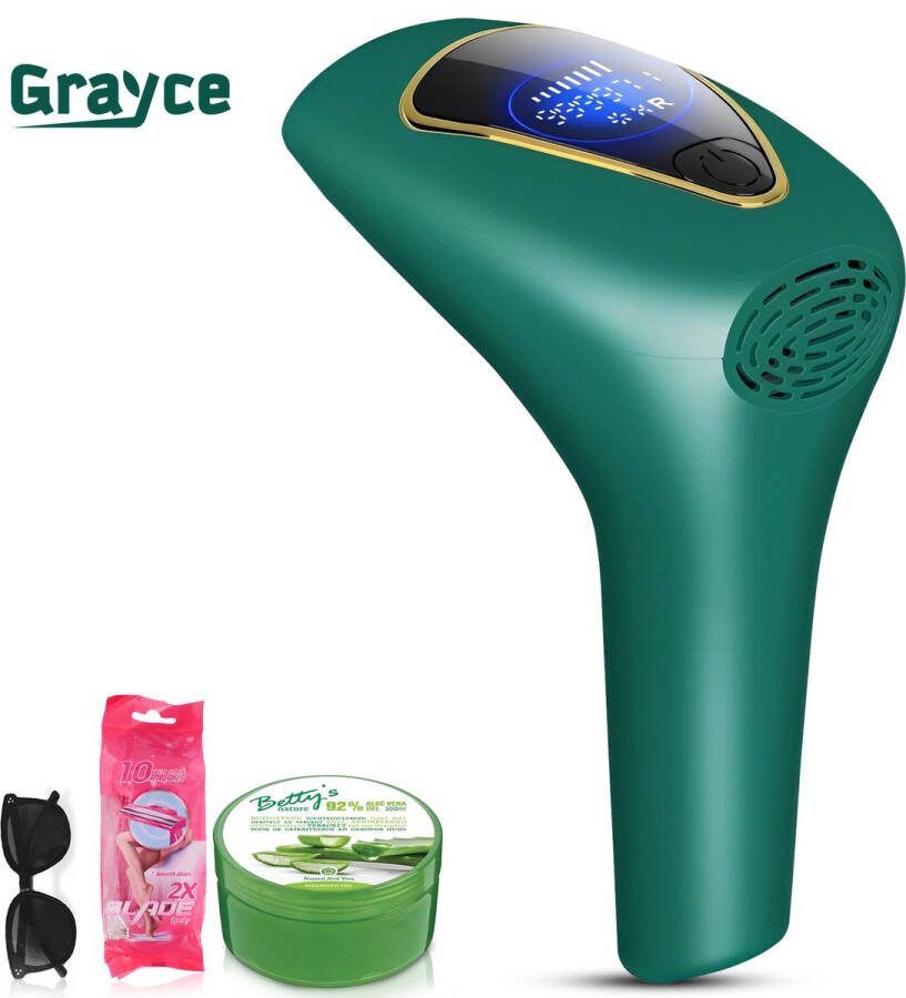 Grayce Pro 2 IPL ontharingsapparaat Laser ontharing Laser en lichtontharing Groen- Inclusief GRATIS: beschermbril 11X Scheermesjes Aloë Vera 300ML