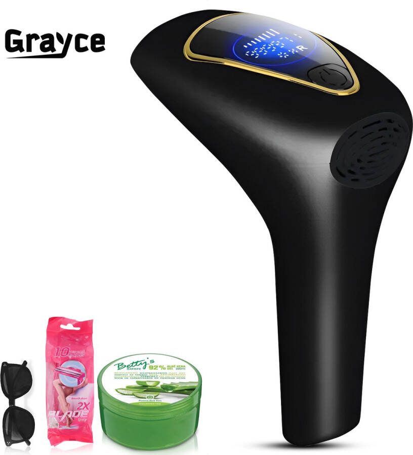 Grayce Pro 2 IPL ontharingsapparaat Laser ontharing Laser en lichtontharing Zwart- Inclusief GRATIS: beschermbril 11X Scheermesjes Aloë Vera 300ML