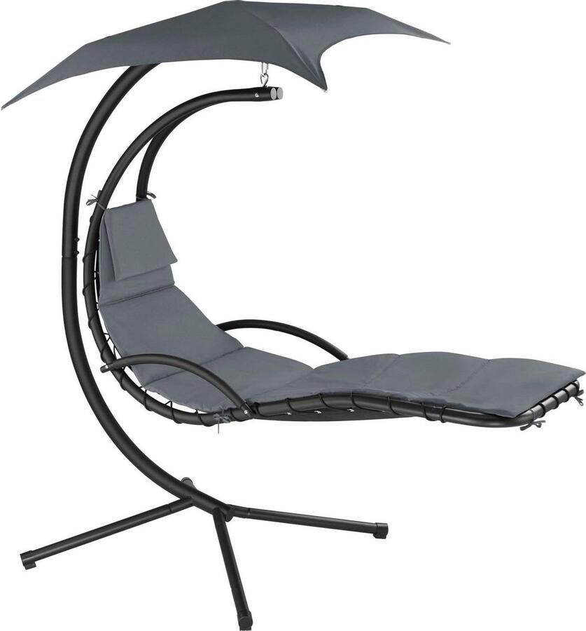 Greco Ventanara Hangstoel schommelstoel hangstoel zonnebed hangstoel incl. parasol en kussens grijs