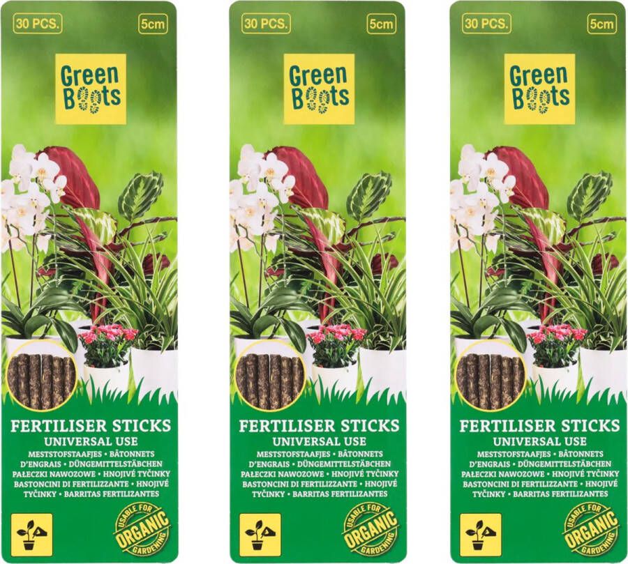 Green boots GreenBoots Meststofstaafjes Meststaafjes Plantenvoeding 3 x 30 Stuks Fertilizer Sticks 5cm Meststofstaafjes Universeel Gebruik Bemesting Plantenmest Voeding Bloemen en Planten Bijvoeding Planten Bloeibevordering Plant