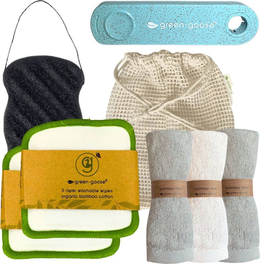 Green-goose 10 XL Make-Up Remover Pads 3 Gezicht Reinigingsdoekjes Wattenstaafjeset Mega Pad Kognac Sponsje Cognac Spons Waszakje Gezicht L