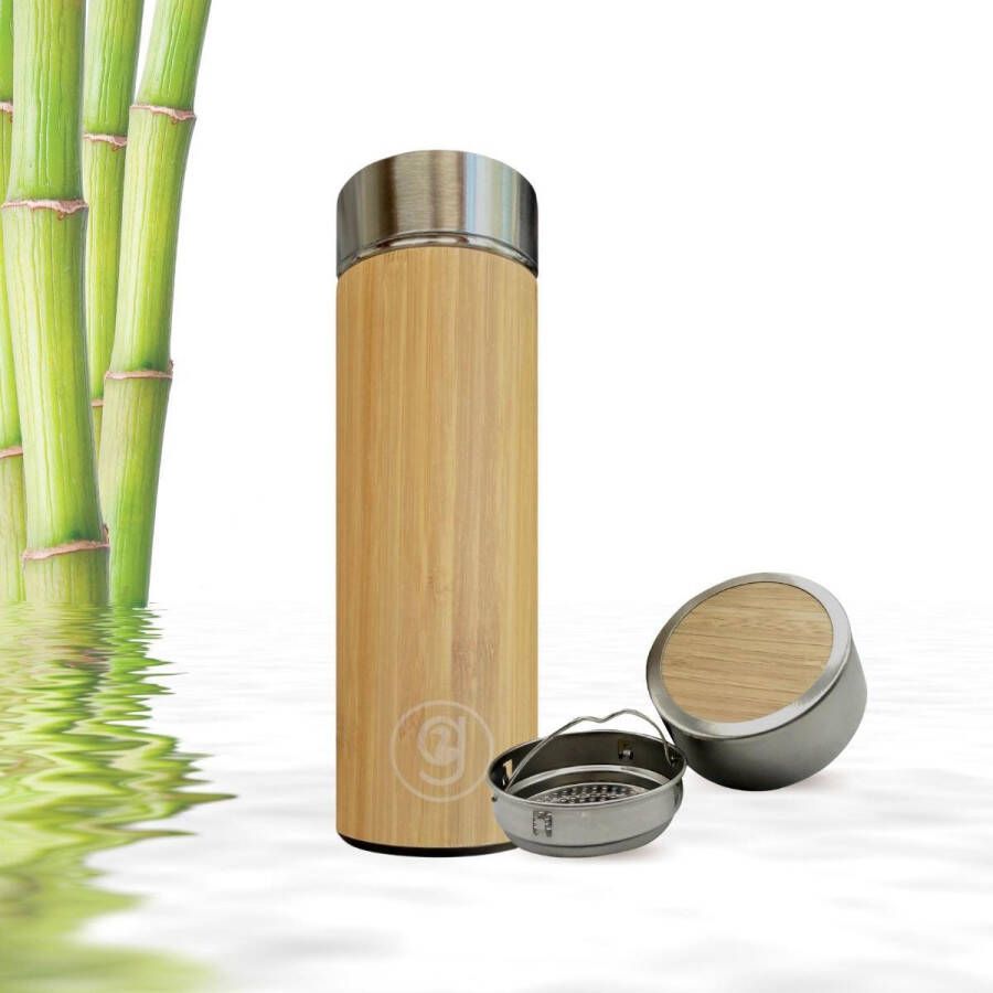 Green-goose Bamboe Thermosfles | 360 ml | Koffielepels | Dubbelwandig | Duurzaam