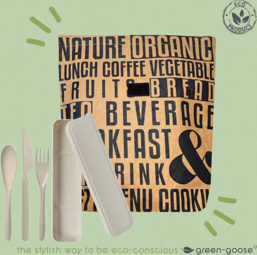 Green-goose Bio-based Lunch Set | Creme | Tyvek Thermo Koeltas Tarwevezel Bestekset | Duurzaam en Biologisch Afbreekbaar | Vaatwasserbestendig