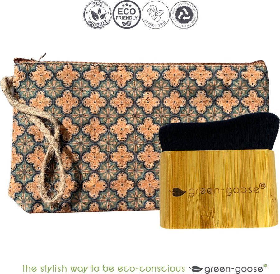 Green-goose Bamboe Foundation Kwast Met Gratis Kurk Make-up Tasje Make up Borstel Powder Brush Make-up Kwast Concealer