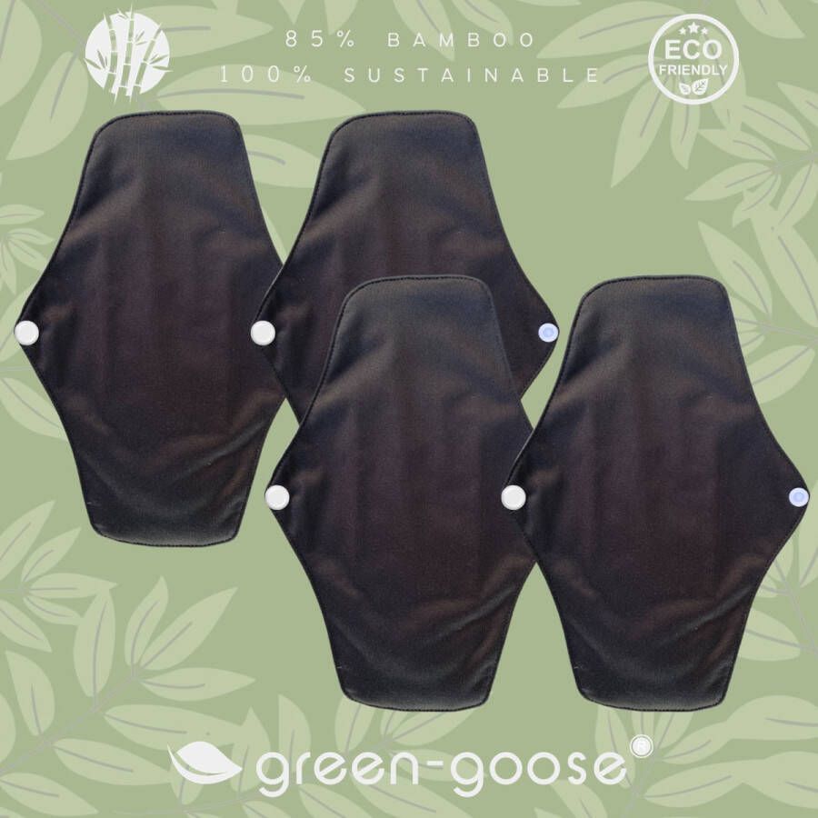 Green-goose Herbruikbaar Maandverband Bamboe 4 Stuks Maat M Wasbaar Maandverband Duurzaam Zacht