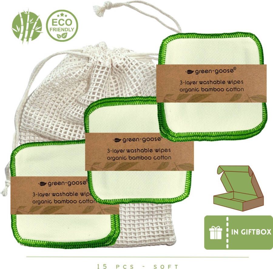 Green-goose Herbruikbare Wattenschijfjes 15 Stuks Zacht Met Waszakje In Geschenkverpakking