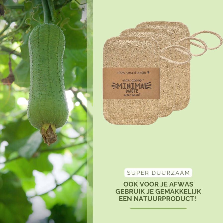 Green-goose Loofah Schuursponsjes | 3 Stuks | Schoonmaak Spons | Natuurlijk Duurzaam Puur Plantaardig