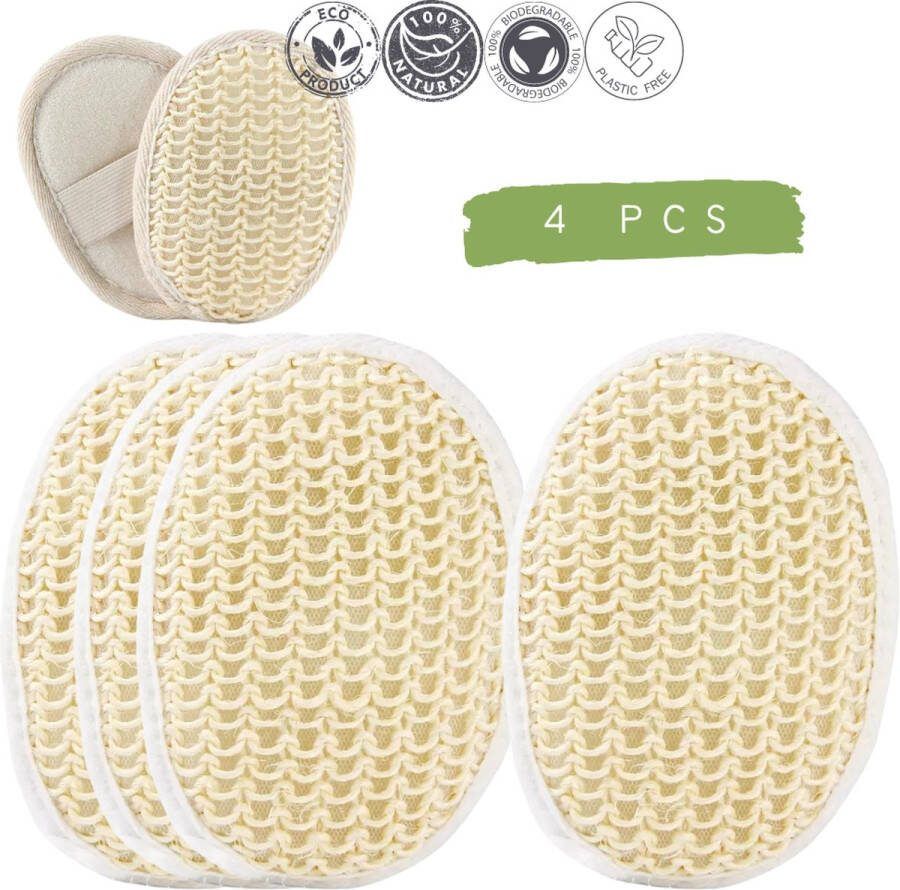 Green-goose Sisal Scrubspons 4 Stuks Badspons 12 x 9 cm Natuurlijke Sisal Biologisch Afbreekbaar