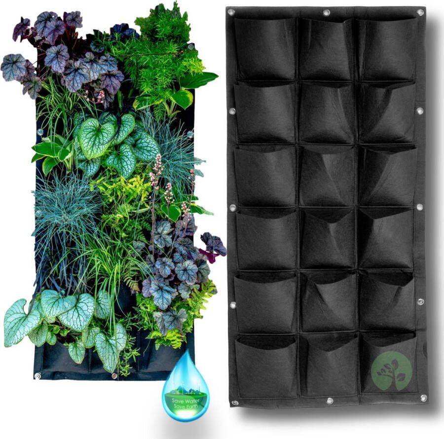 Green Grounds GreenGrounds™ Verticale Tuin met Watersysteem 18 Ruime Vakken 50x100 cm Moestuin Hangende Plantenzak