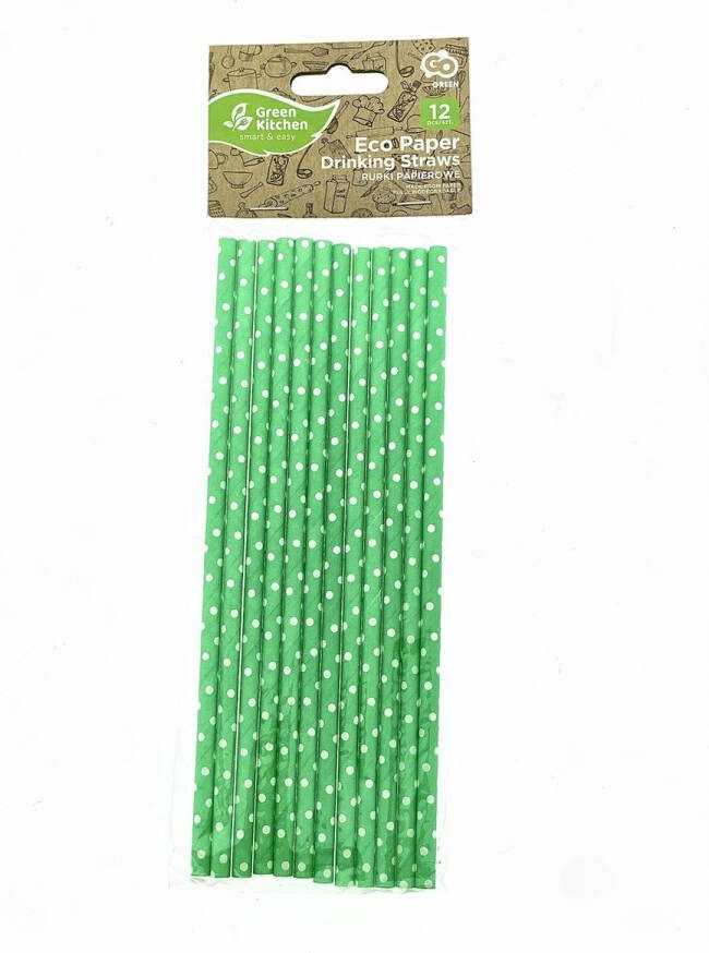 Green kitchen Groene papieren rietjes met golvende patronen