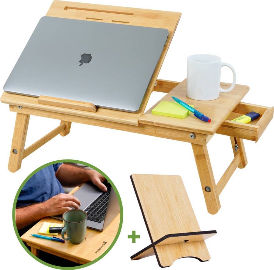 Greenbility Bamboe Laptoptafel & Bedtafel – Laptop Standaard Verstelbaar & Opvouwbaar – Laptop Houder Tablet Standaard