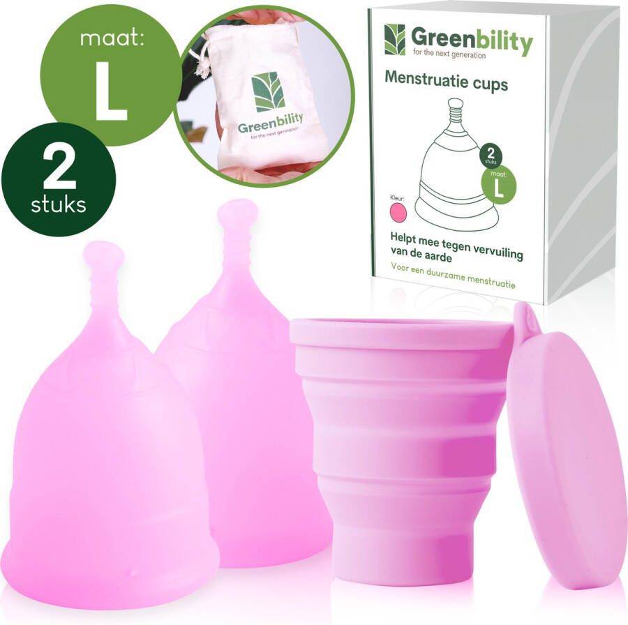 Greenbility Menstruatiecup met Sterilisator Maat L Duurzaam Comfortabel en Zero Waste Milieuvriendelijke Siliconen Cup