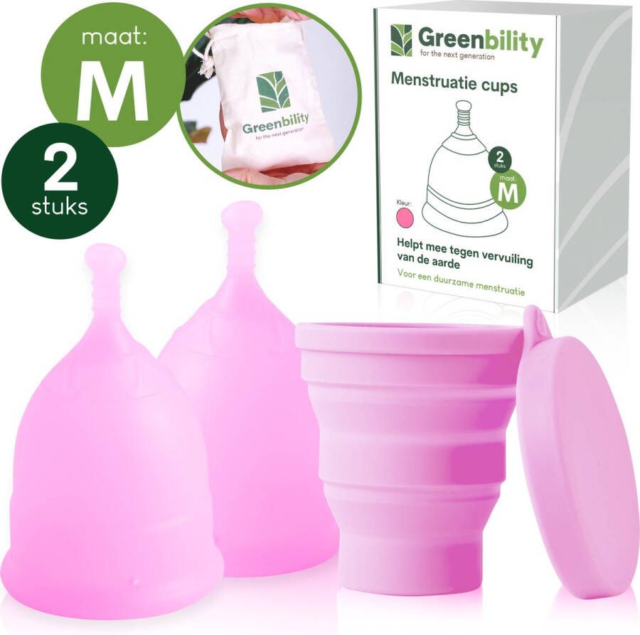 Greenbility Menstruatiecup met Sterilisator Maat M Duurzaam Comfortabel en Zero Waste Milieuvriendelijke Siliconen Cup