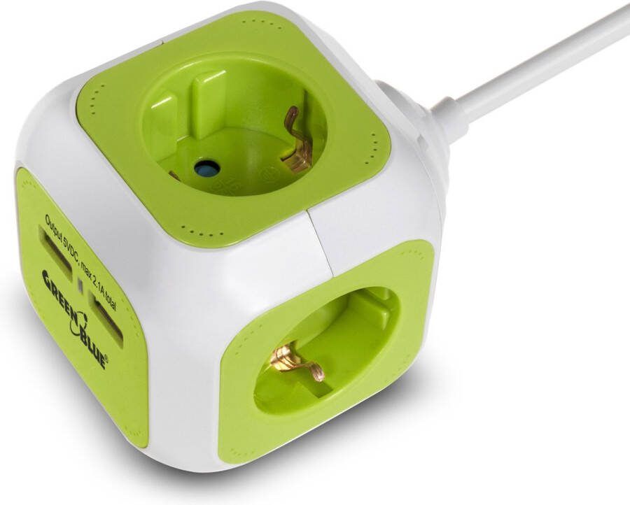 GreenBlue Stekkerdoos Magic Cube 4x stopcontacten 2x USB-aansluiting Zonder penaarde Groen