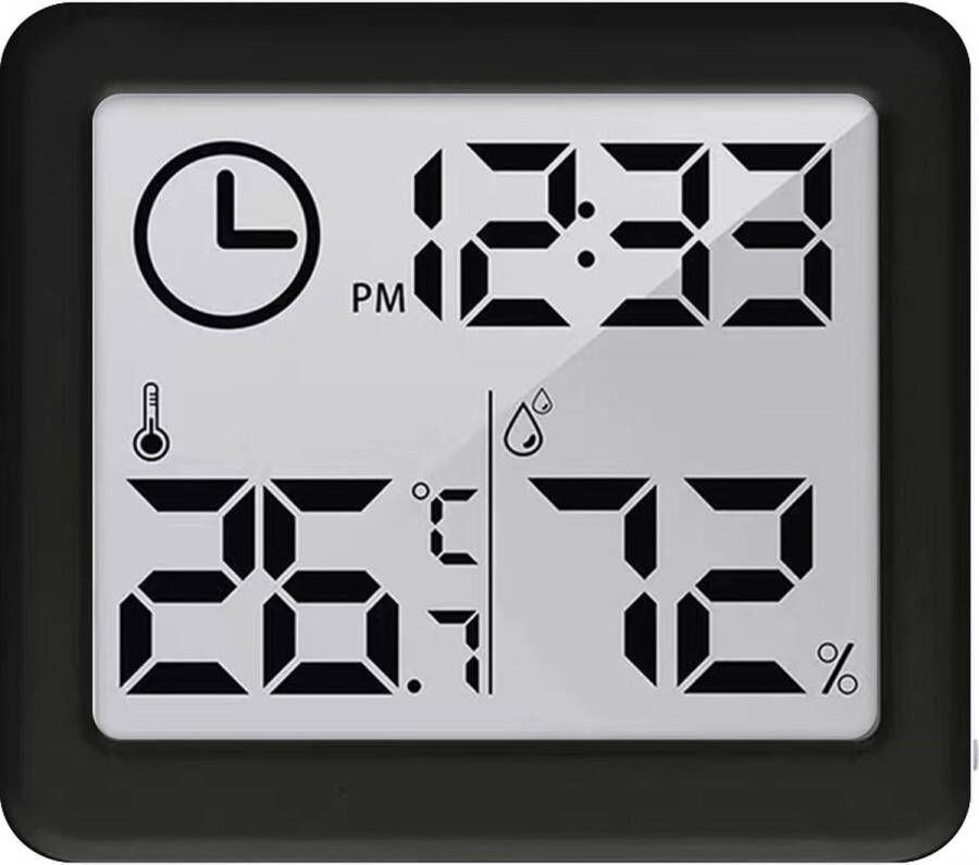 GreenBlue Weerstation Digitale Thermometer hygrometer met klokfunctie Zwart