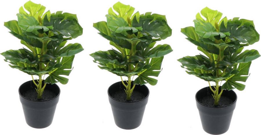 GreenDream set van 3 mini Monstera Gatenplant Kunstplanten 30 cm
