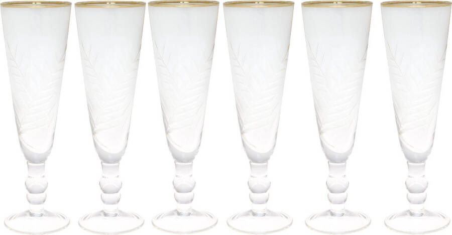 GreenGate 6x Champagneglazen set met gravering en gouden rand van handgemaakt (6 x 20 cm)