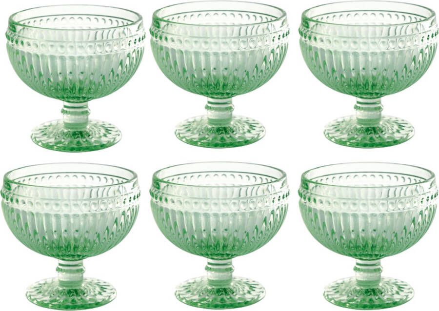 GreenGate 6x Dessertschalen Alice lichtgroen 300 ml (9.8 x Ø10.4 cm) Dessertglas Ijscoupe