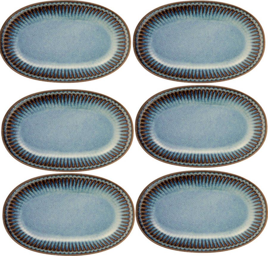 GreenGate Bordenset 6x Biscuit Bord (Serveerbord) Alice Oyster blauw (14.5 x 23 cm)