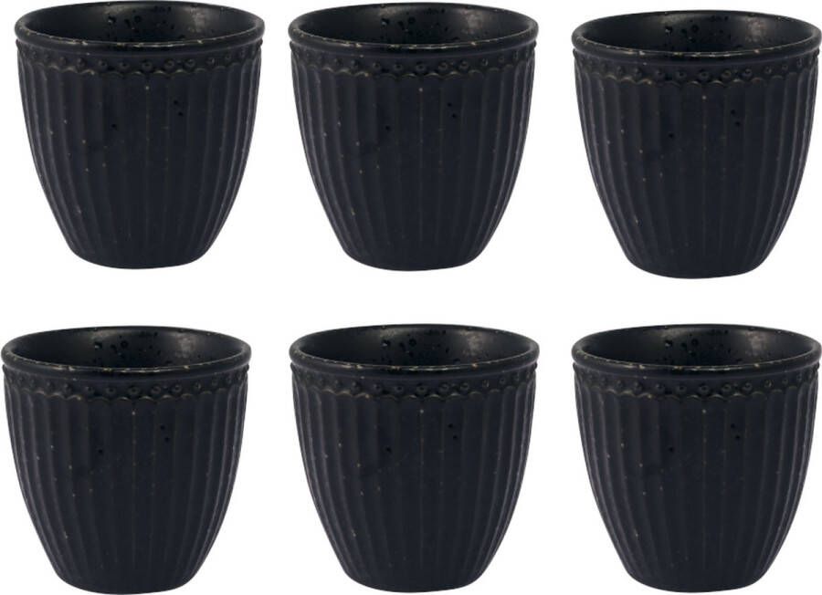 GreenGate Koffiebeker set 6x Beker (Latte Cup) Alice Volcano Zwart 350 ml Ø 10 cm