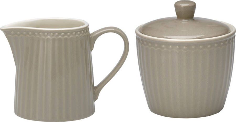 GreenGate Melkkan en Suikerpot Set Alice Warm Grijs Porselein