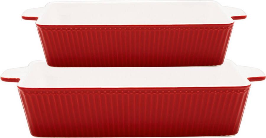 Greengate Ovenschalen Alice rood rechthoekig (set van 2 stuks)