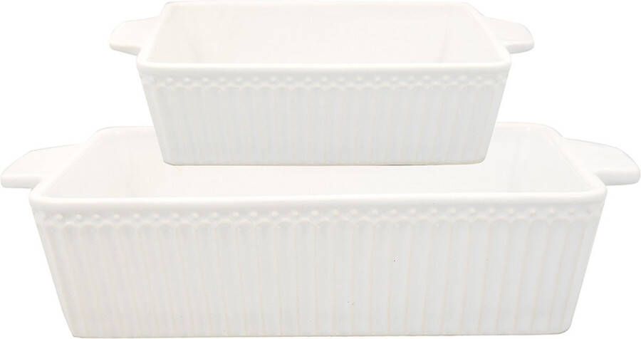 Greengate Ovenschalen Alice wit rechthoekig (set van 2 stuks) (klein)