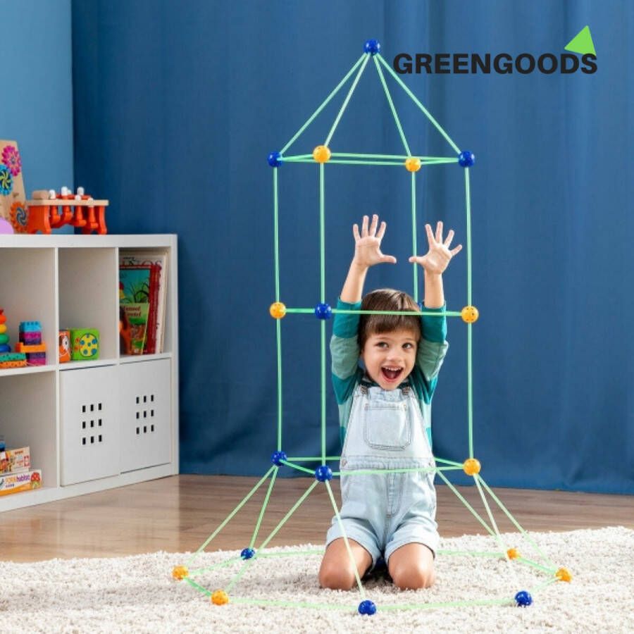 GREENGOODS Kinderfortbouwset Bouw Speelgoed Constructiespeelgoed Glow In The Dark 155 Stuks