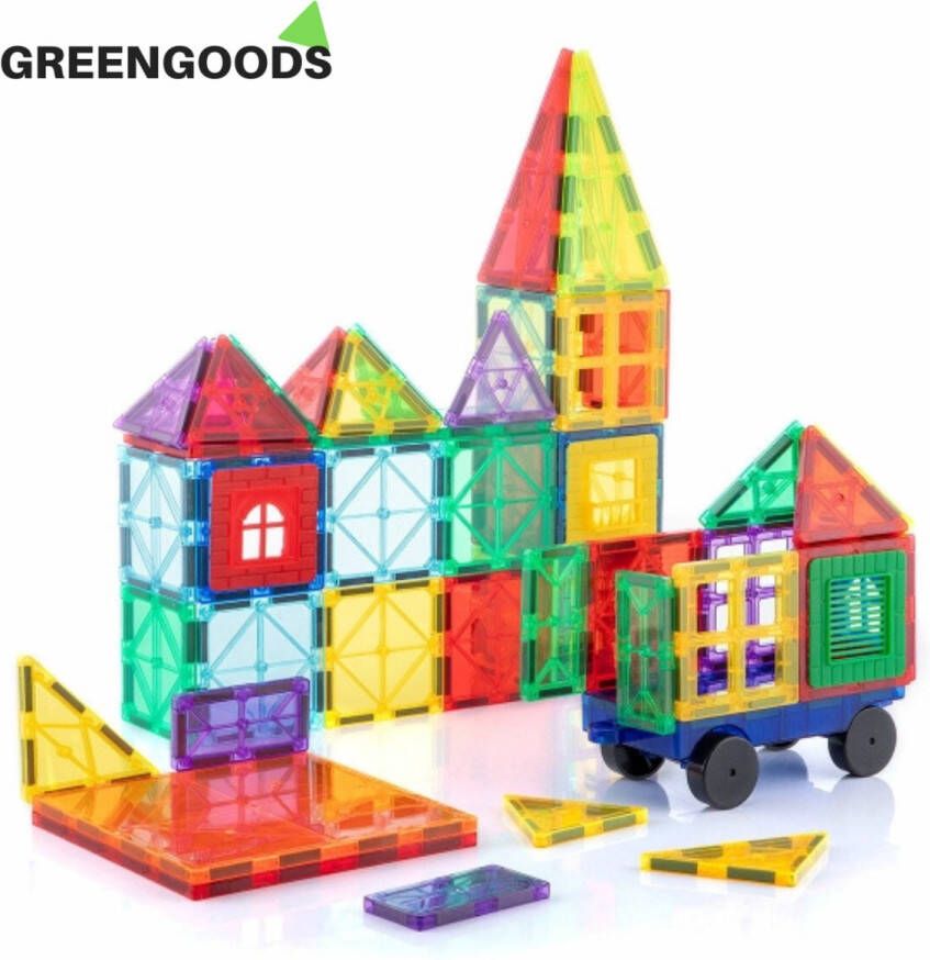 GREENGOODS Magnetisch Speelgoed Bouwspeelgoed Bouwblokken Voor Kinderen Magna Tiles Magnetische Tegels 57 Stuks 3D