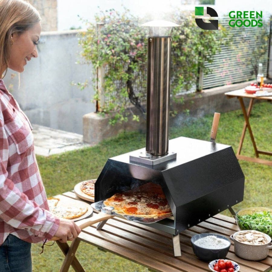 GREENGOODS Pizza Oven Pizzaoven Pizza Oven Buiten Pizza oven hout tot 500 graden Met Draagtas RVS