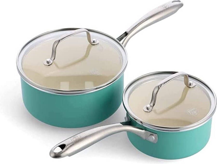 Green Life GL Porpoise Turkoois 4-delige steelpanset met deksel inductie anti-aanbak PFAS-vrij