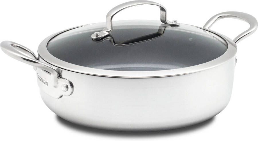 GreenPan Barcelona Evershine Hapjespan met deksel en extra handvat Ø 26 cm 3.8L RVS Inductie