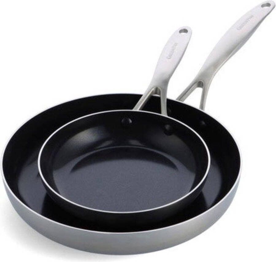 Greenpan Koekenpannenset Geneva RVS ø 20 en 28 cm keramische anti-aanbaklaag