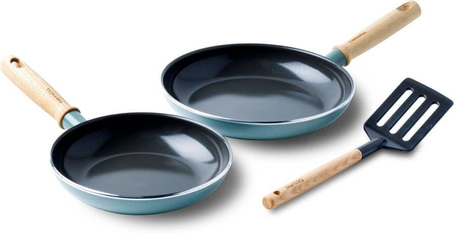 GreenPan Mayflower koekenpannenset Ø 20cm + Ø 24cm + 1 accessoire lichtblauw inductie PFAS-vrij