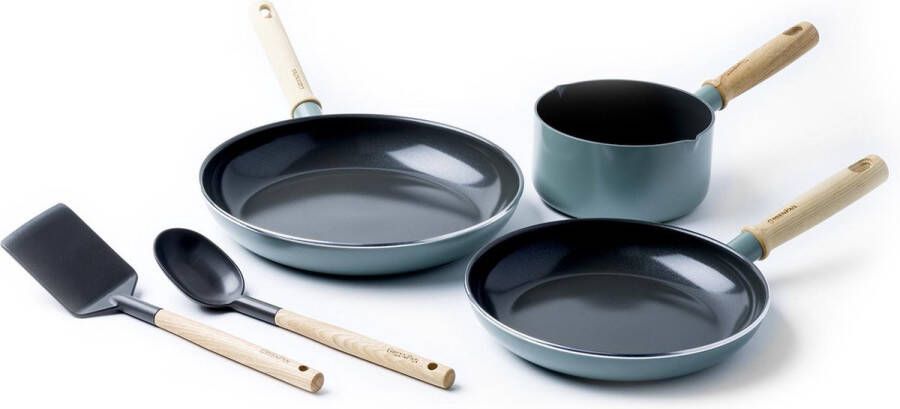 GreenPan Mayflower pannenset 3-delig + 2 accessoires lichtblauw inductie PFAS-vrij