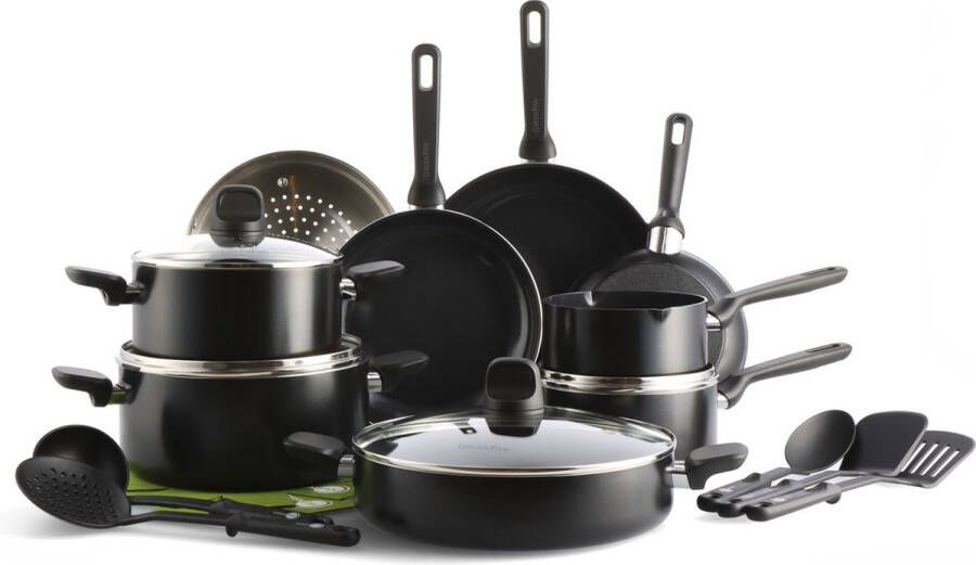 GreenPan Memphis pannenset 20-delig zwart inductie PFAS-vrij