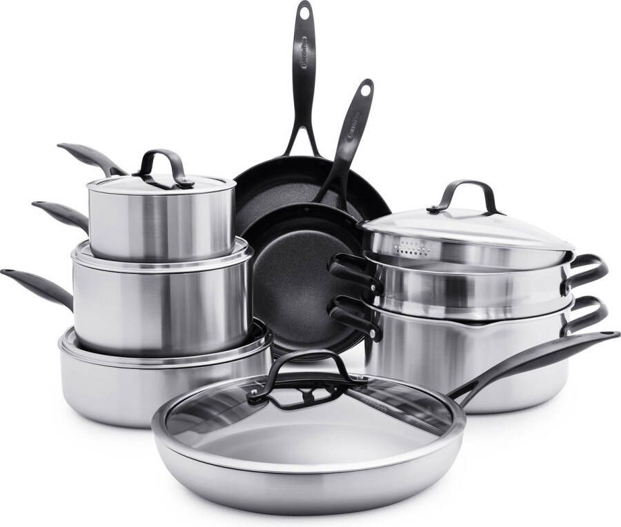 GreenPan Venice Pro pannenset – 14 delig- zwart inductie alle warmtebronnen met deksels Tri-ply keramische anti-aanbaklaag PFAS-vrij