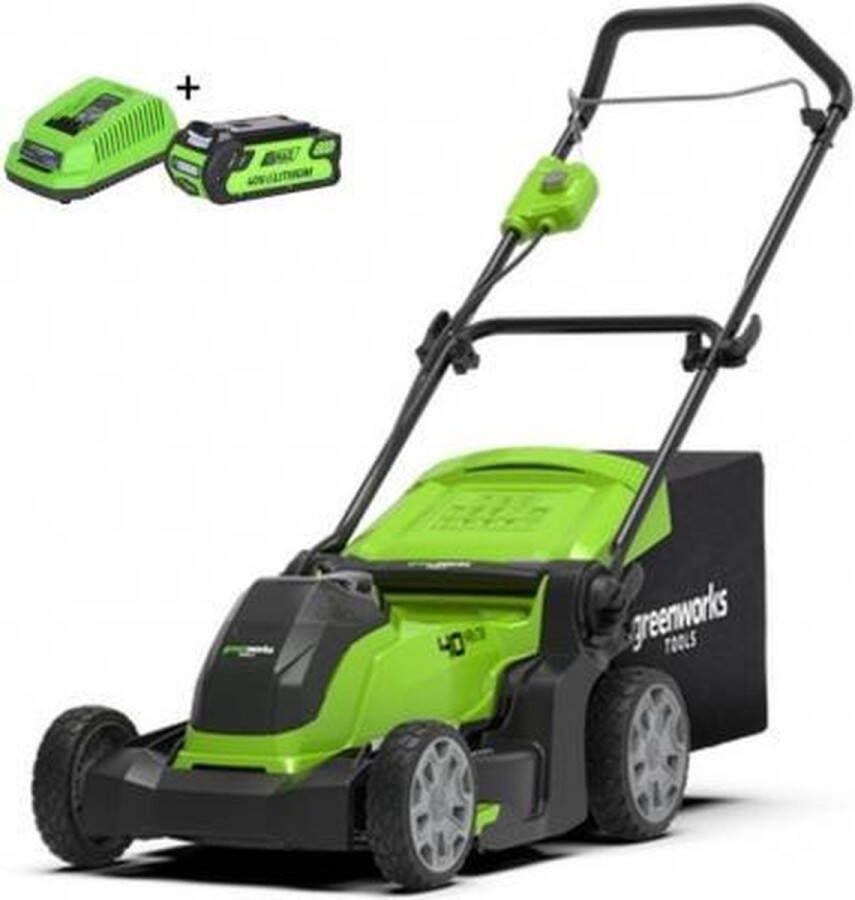 Greenworks Accu 41 Cm Grasmaaier G40LM41K2 Incl. de sterke 2-AH Accu en SnelLader maaien met opvang zij-uitworp of Mulchen