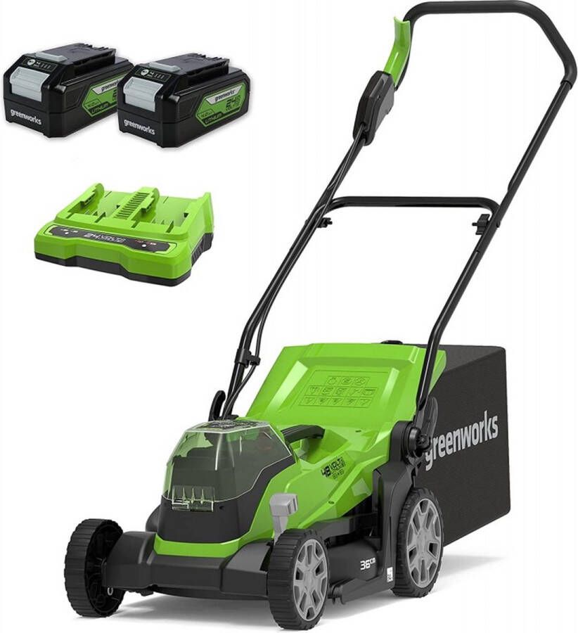 Greenworks grasmaaier 2 x 24 volt met 2x 4ah batterij en dual lader G24X2LM36K4X