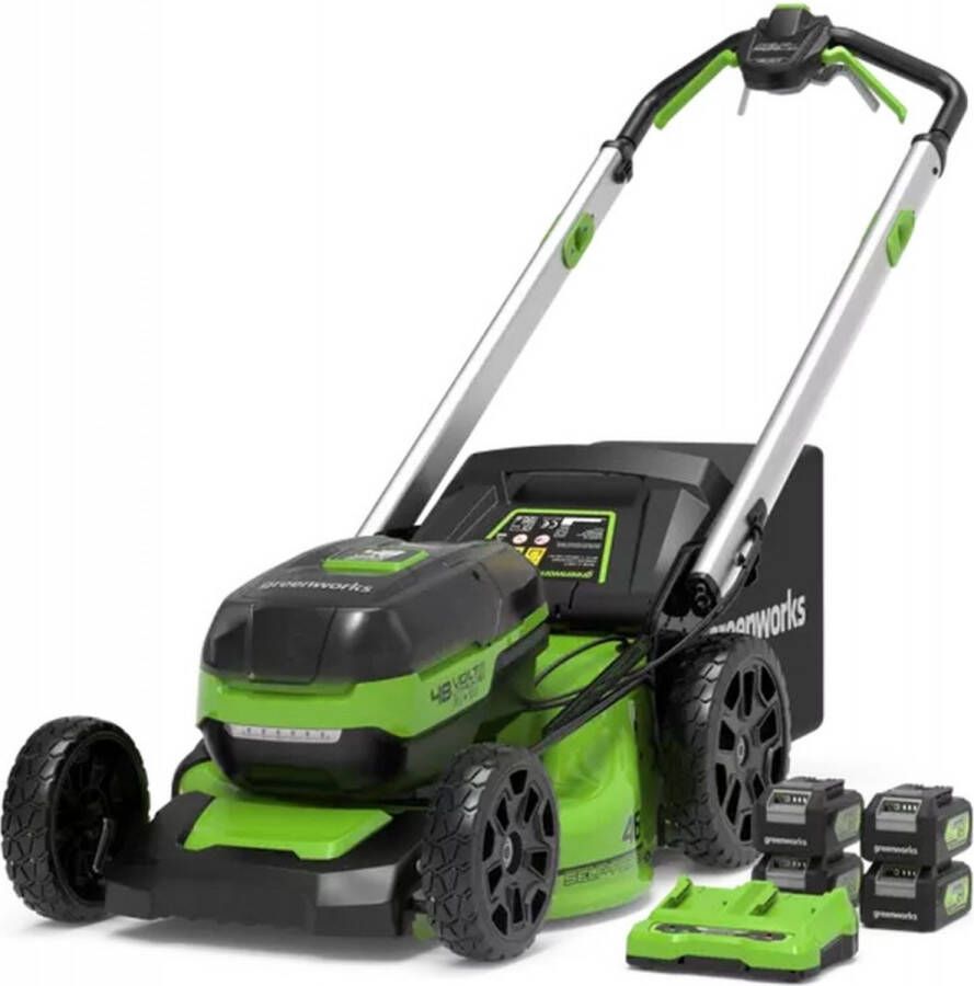 Greenworks Grasmaaier 48 Volt (2X24 Volt) Accu maaier incl 4 x 4.0Ah accu's en dual lader