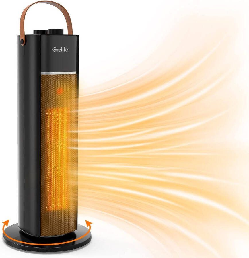 GreLife Roterende Keramische Kachel 1500W voor binnen 45 CM Elektrische verwarming met touch bediening