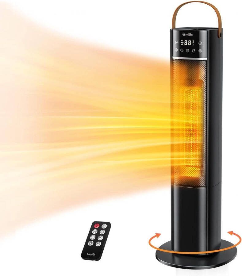 GreLife Roterende Keramische Kachel 1500W voor binnen 66 CM Elektrische verwarming met afstandsbediening en touch bediening
