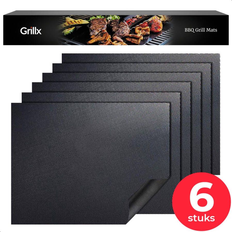 GrillX Barbecue Mat 6 stuks Herbruikbare bakmat 40 x 33 cm Anti-kleef Ovenmat BBQ Accesoires BBQ Matje Grill Mat