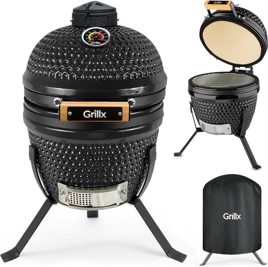 GrillX Kamado BBQ 13 Inch Incl. Hoes Barbecue Egg Houtskool Barbecue Zwart Ø 27cm